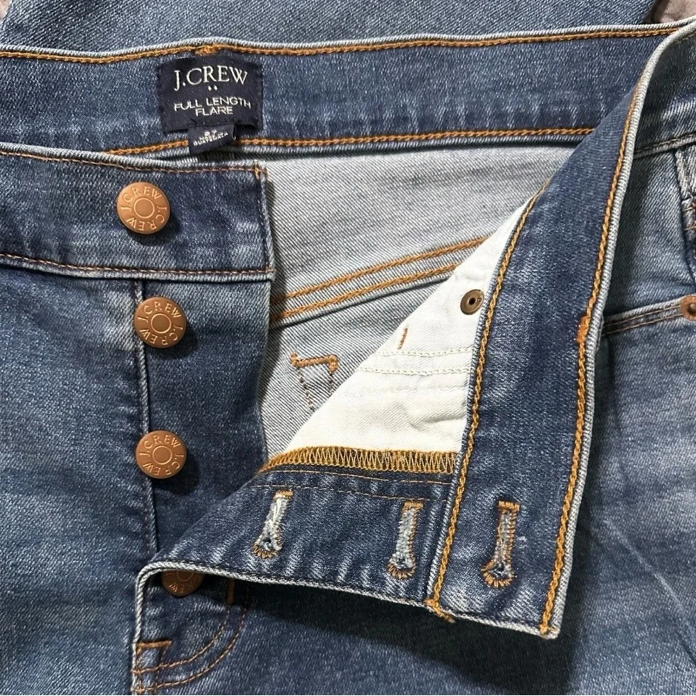 New J Crew Full Length Flare Jeans Button Fly‎ Medium Wash 27 Signature Stretch